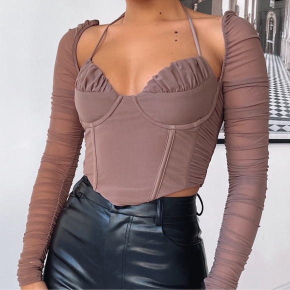 Nwt long sleeve mesh white Fox Boutique mocha - Picture 6 of 8